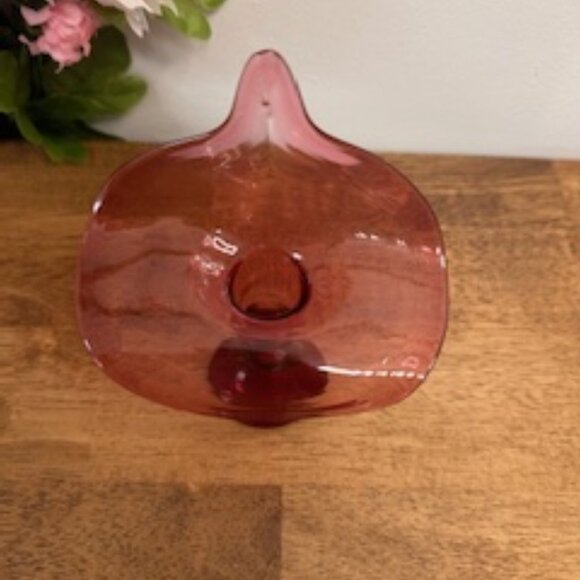 Vintage Cranberry Glass Jack-in-the-Pulpit Vase Hand Blown Art Glass MCM Decor - Picture 3 of 5